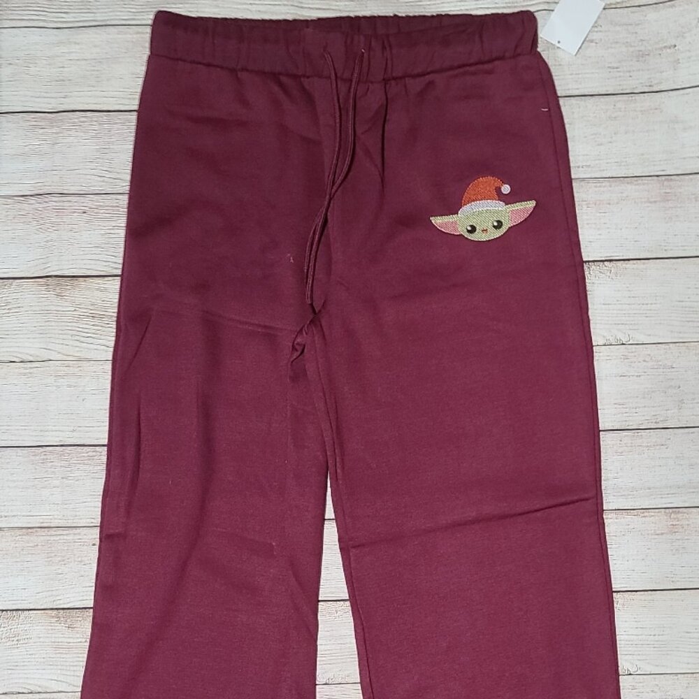 Star Wars Grogu Santa Hat Sweat Pants - Burgundy - Women's Size Large - NWT